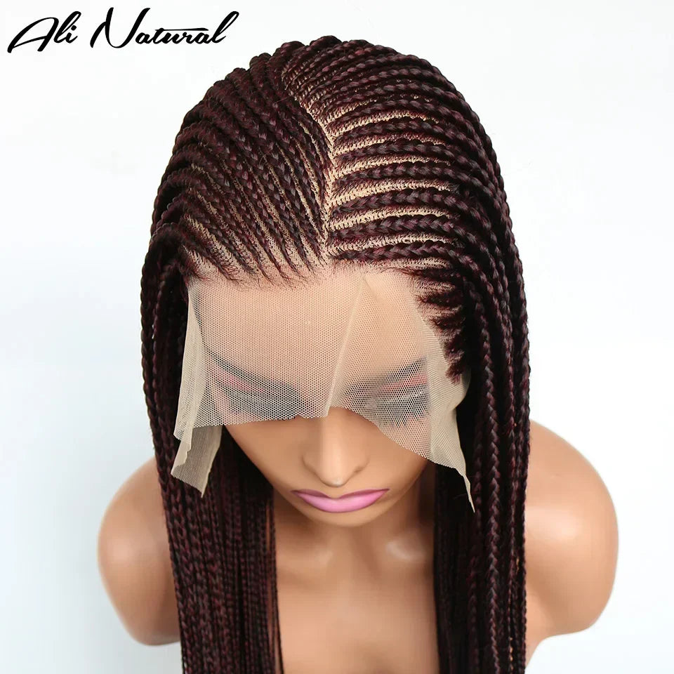 Ombre Burgundy 13x6 Lace Frontal Braids Wig Synthetic