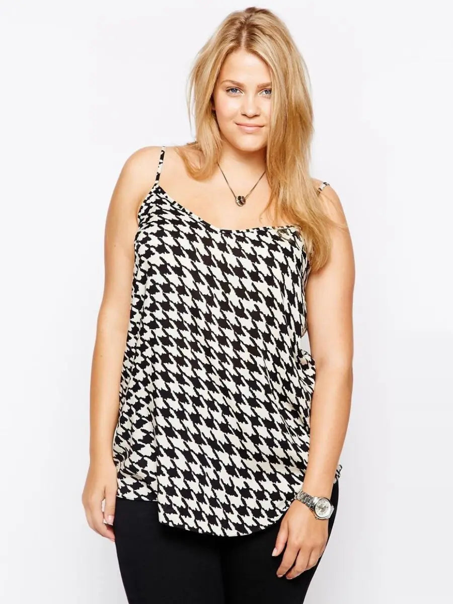 Plus Size Sexy Houndstooth Print Cami Tops Women