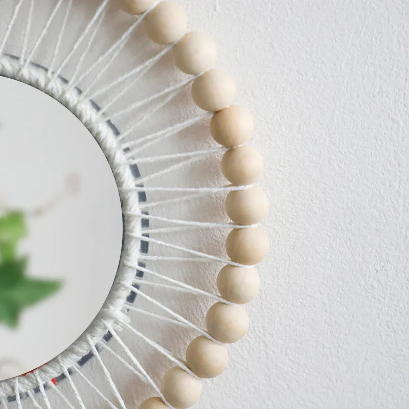 Macrame Wall Mirror Wooden Beads Decorative Mirrors Boho