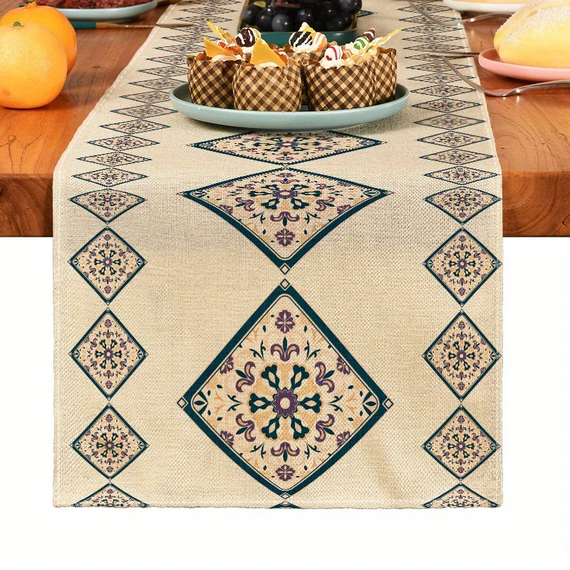 Bohemian Geometric Pattern Table Runner Linen Kitchen Decoration