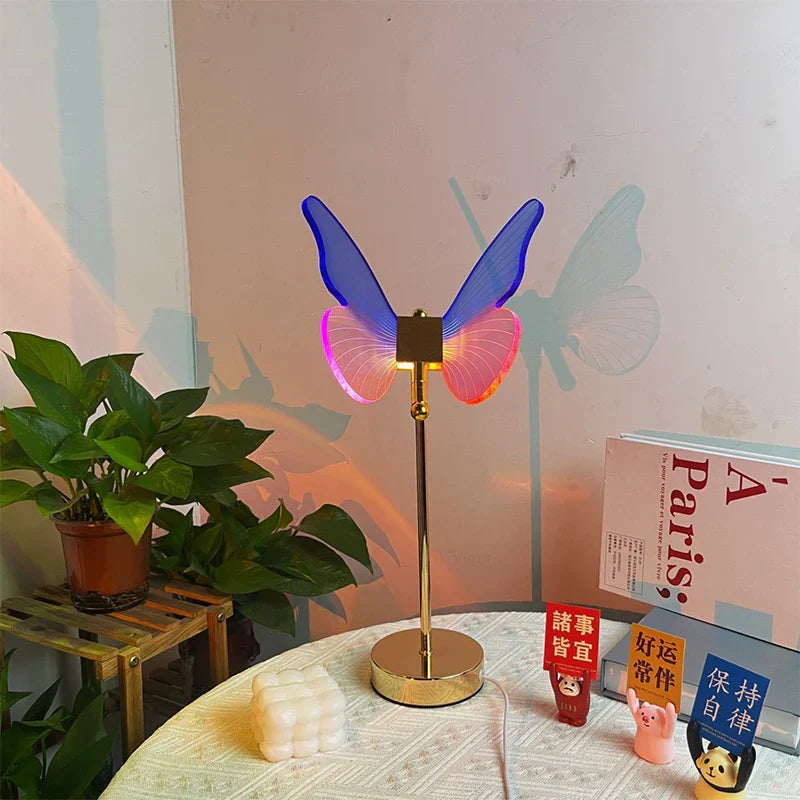 Table Lamp Retro Gold Acrylic Butterfly LED Desk