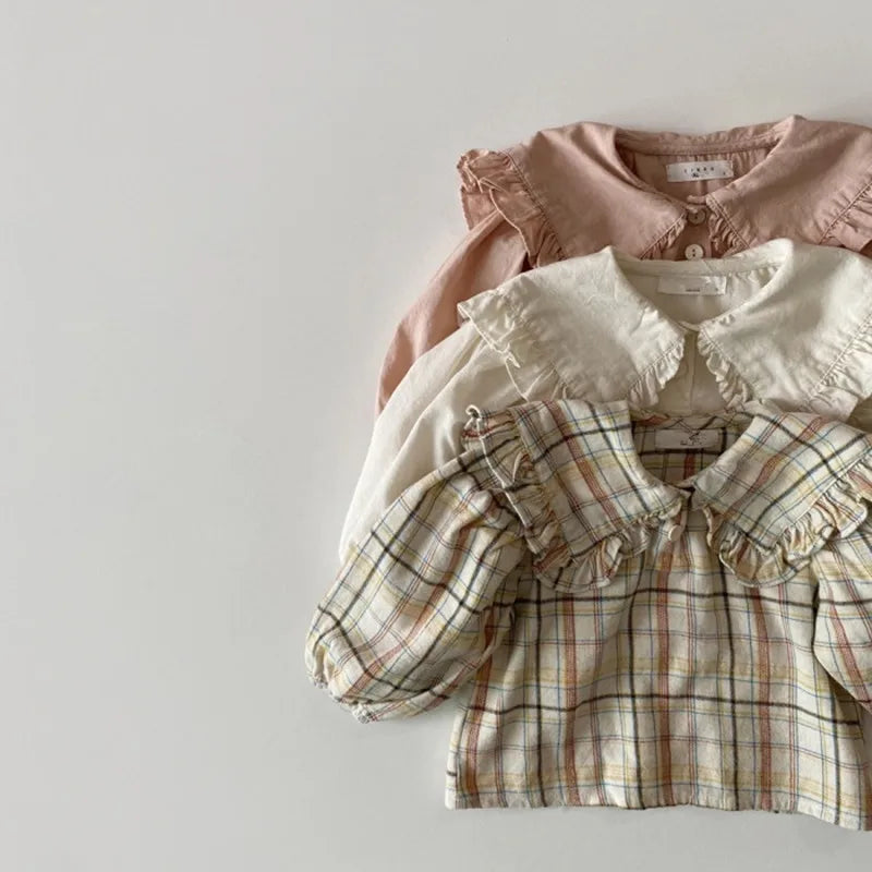 2024 Spring New Girls Large Lapel Shirts Children