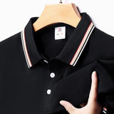 Men's Fashion Solid Short Sleeved Striped Lapel Polo