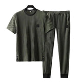 Summer Men Pleated Shirt Pants Two-pieces Set Thin