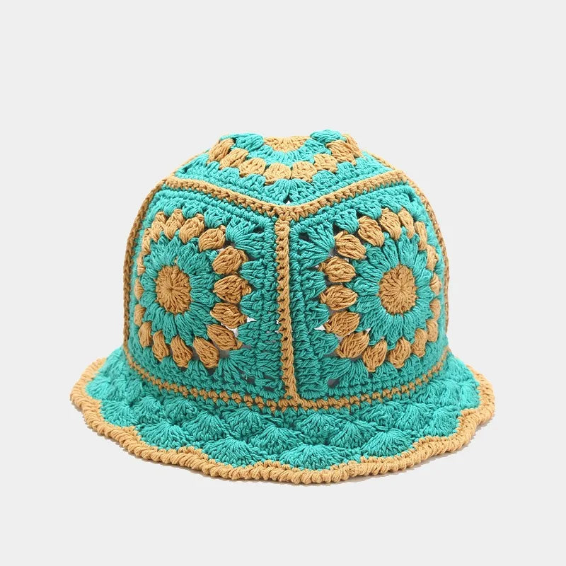 Korean Hand knit Crochet Bucket Hats Spring Summer