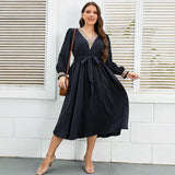 Plus Size Women Dress V Neck Long Sleeves