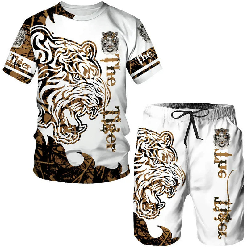 2023 Men T-shirt Set Tracksuit Training Wear Lion