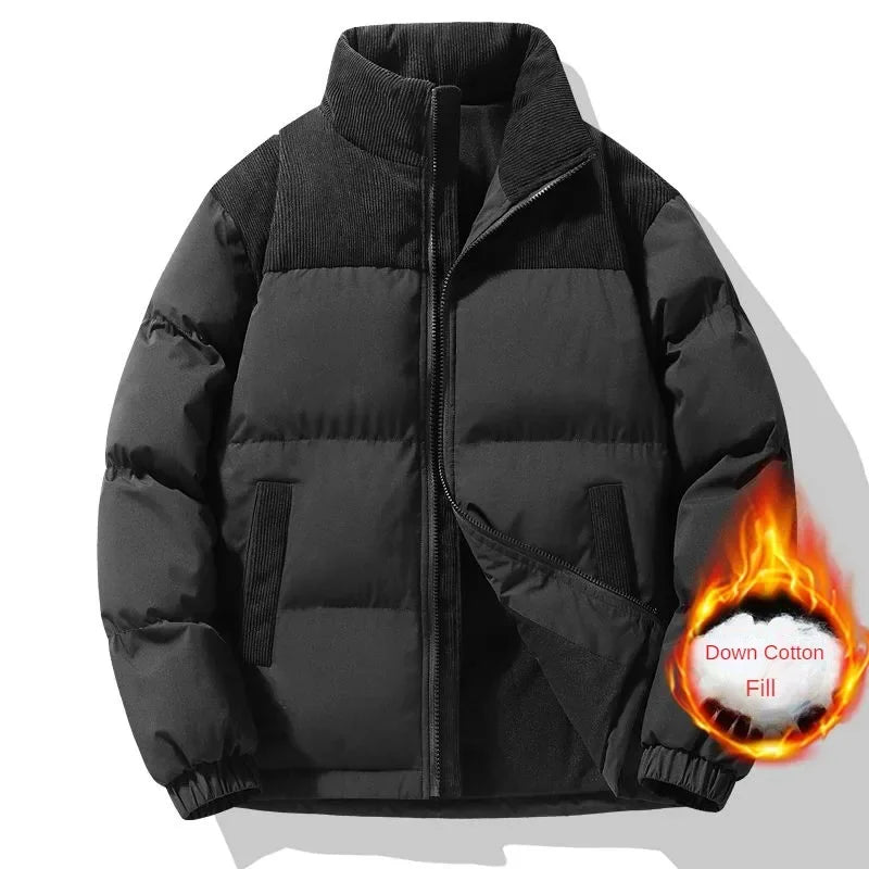 Winter Down Cotton Jacket Men Women Corduroy Patchwork