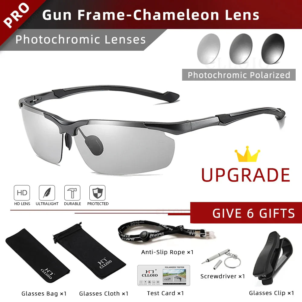 CLLOIO Top Quality Aluminum Polarized Photochromic Sunglasses Men