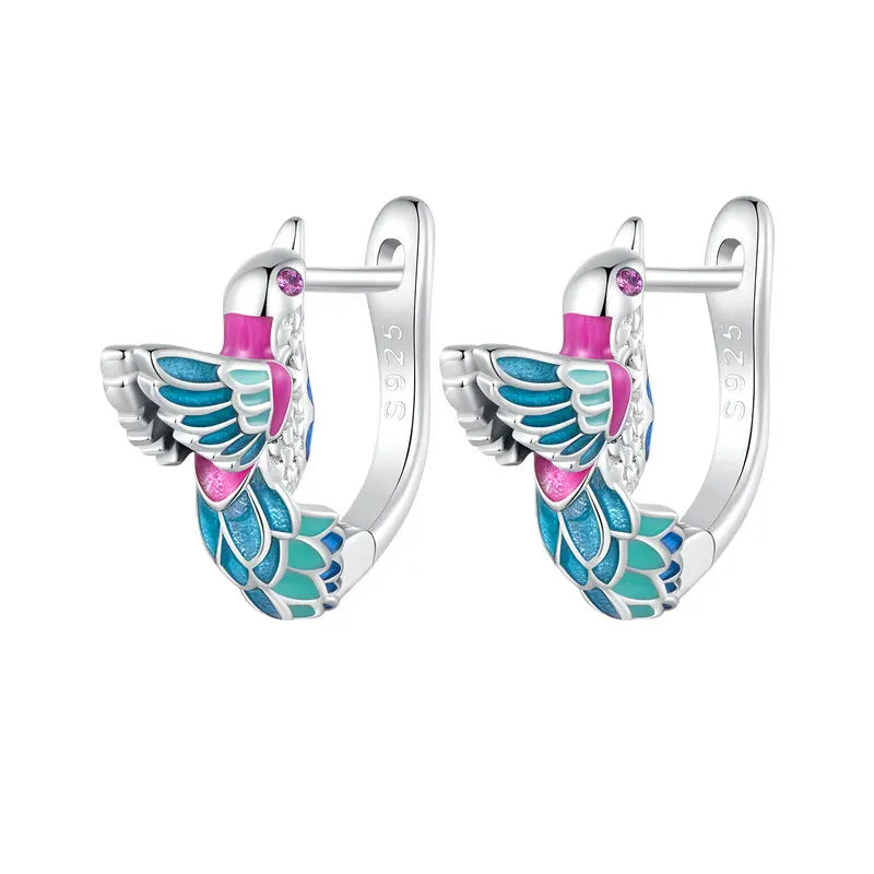 Bamoer 925 Sterling Silver Green Dragonfly Stud Earrings