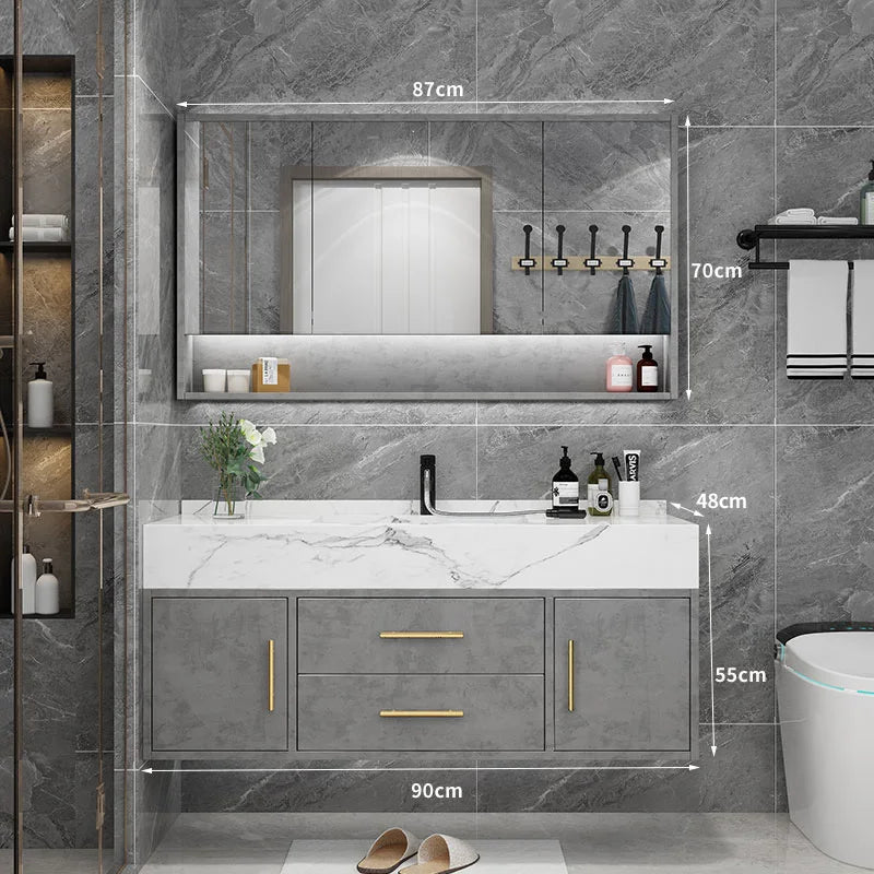 Marble Bathroom Cabinet Combination Solid Wood Intelligent Simple