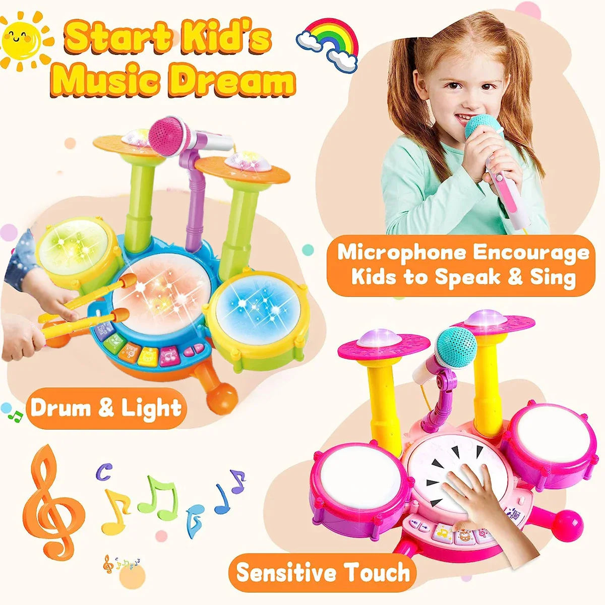 Kids Drum Set Toddlers Musical Baby Educational Instruments