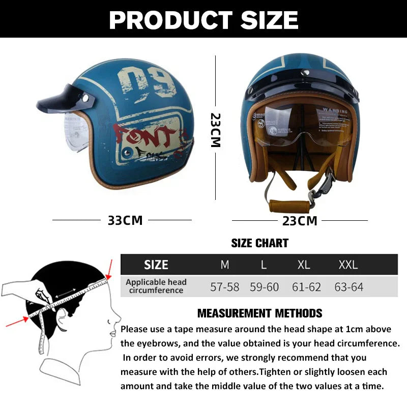 2023 Retro Open Face Motorcycle Helmet - Vintage Chopper DOT