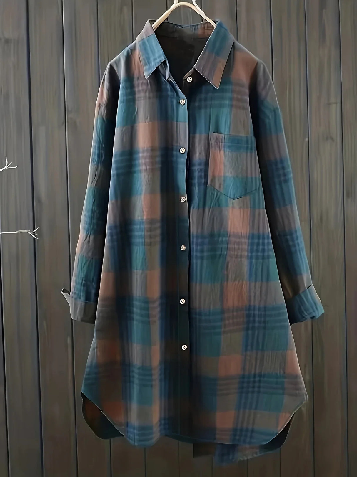 Plus Size Womens Casual Plaid Button Print Long