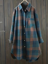 Plus Size Womens Casual Plaid Button Print Long