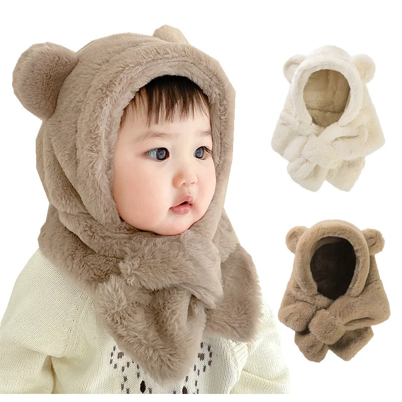 Winter Baby Hat Scarf One-Piece Faux Fur Infant