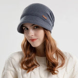 Fleece Lined Knitted Hat Casual Thickened Short Brim