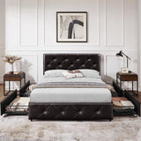 Upholstered Bed Frame with 4 Storage Drawers and