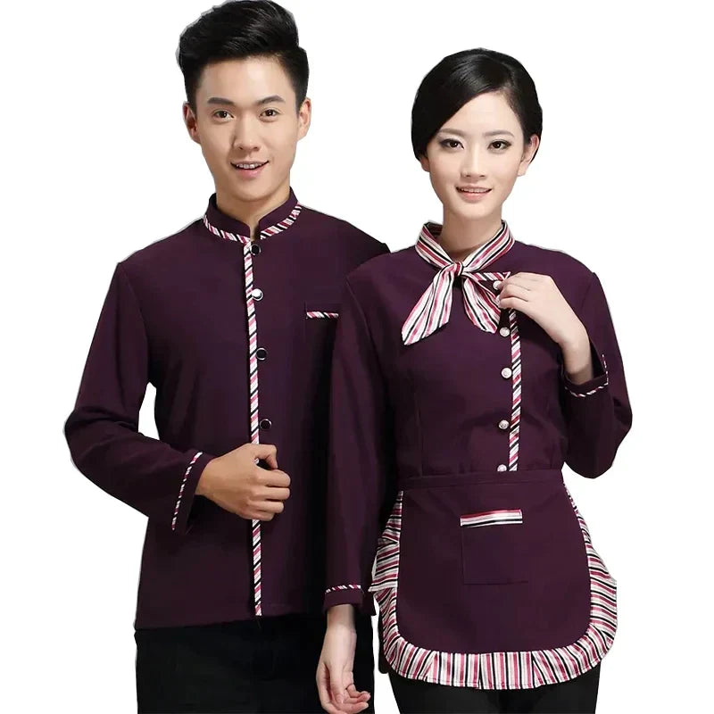 Long Sleeve Hotel Waiter Uniform Female Restaurant Topapron
