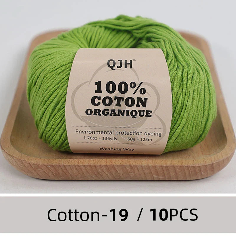 QJH 10PCS 100% Organic Cotton Yarn Pure/Mixed Color