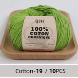QJH 10PCS 100% Organic Cotton Yarn Pure/Mixed Color