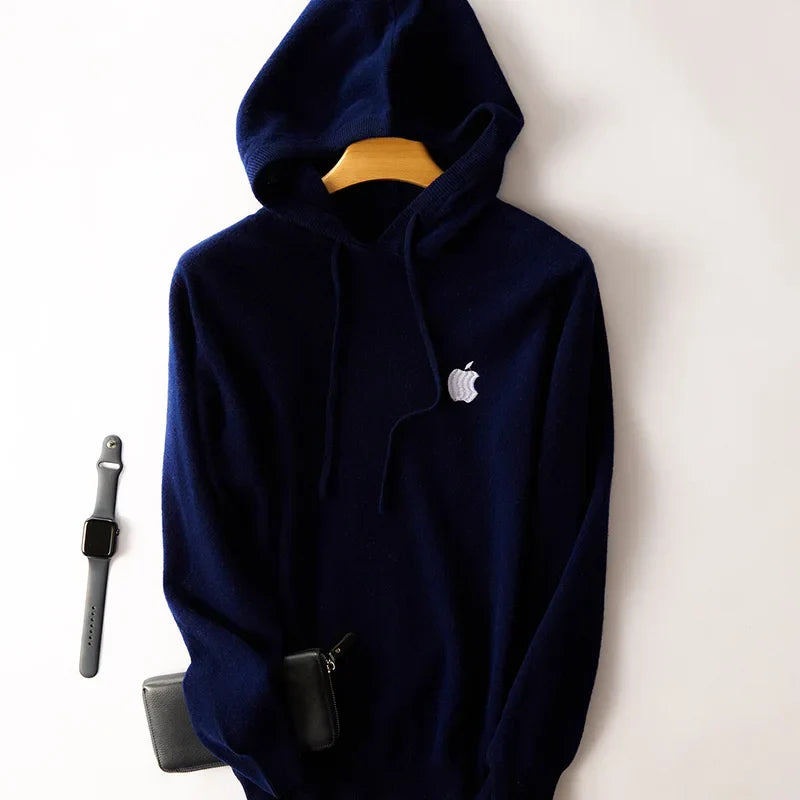 100% Cashmere Hoodies Tracksuit Apple Print Hooded Pullover