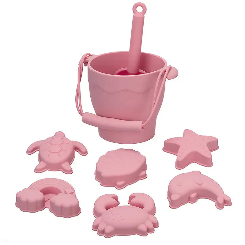 8pcs Beach Toys BPA-Free Silicone with Bucket & Sand