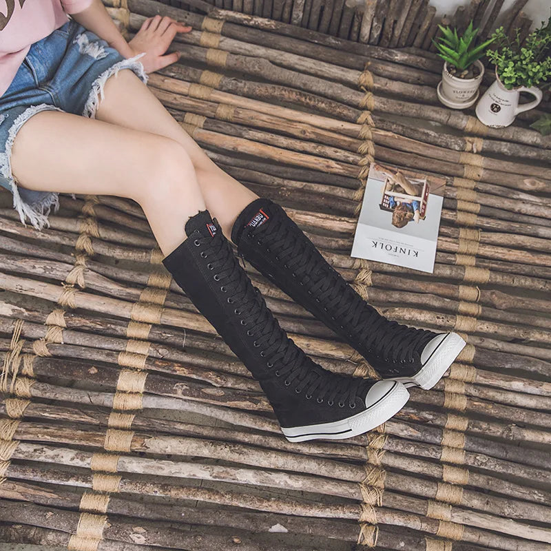 High Top Women's Canvas Shoes Knee High Boots