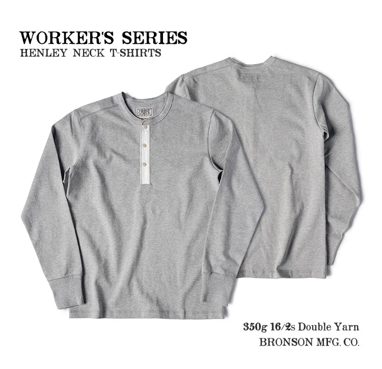 Bronson 350g Heavyweight L/S Henley Shirt Vintage Plain