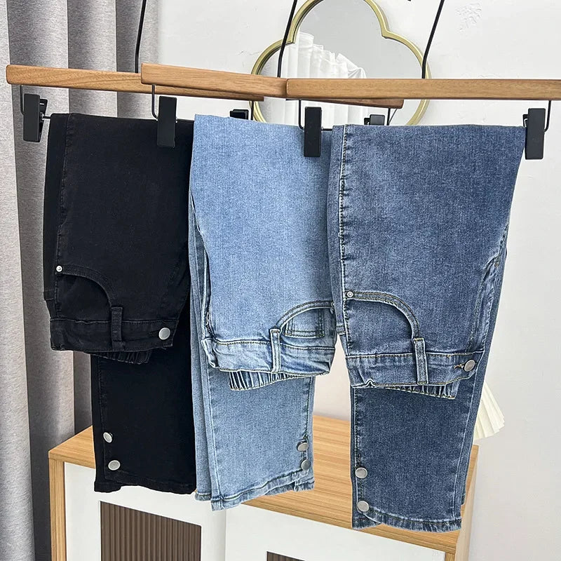 Plus Size Boyfriend Black Drainpipe Jeans For Women