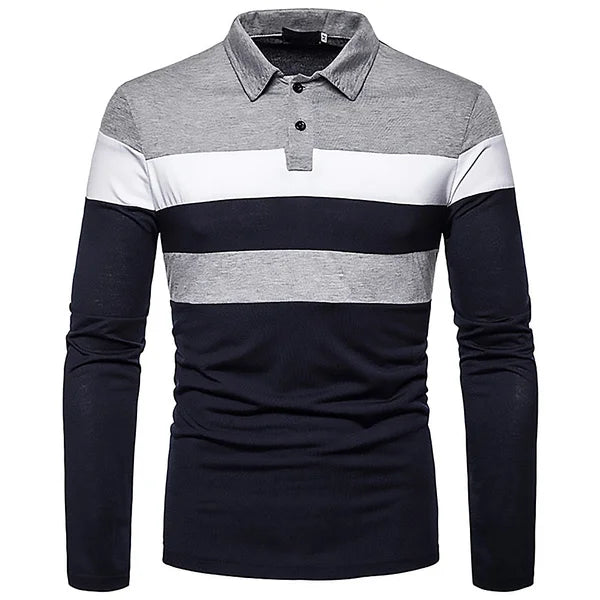 Men's Long Sleeve Contrasting Colors Polo T-shirt Casual