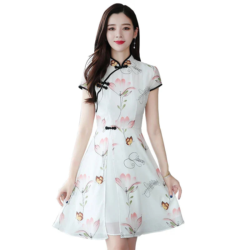 2023 Summer New Modern Improved Cheongsam Chiffon Printing