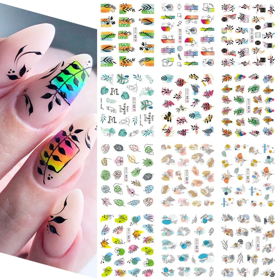 12pcs Hedgehog Animal Nail Water Stickers Pine Cones