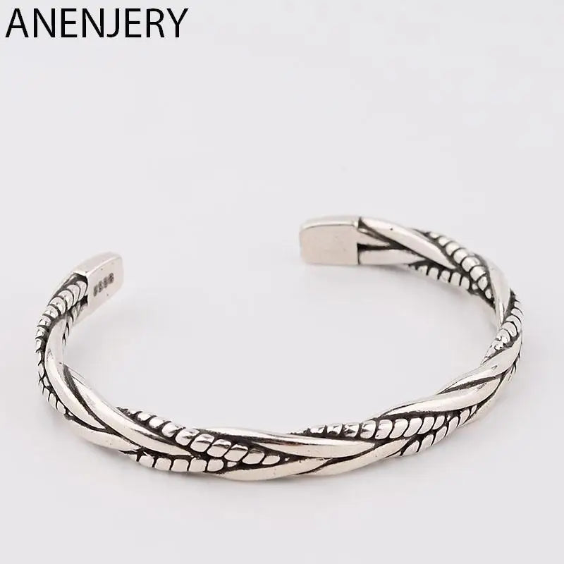 ANENJERY Silver Color Woven Twist Bracelet Bangle For