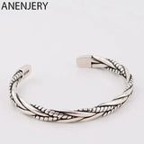 ANENJERY Silver Color Woven Twist Bracelet Bangle For