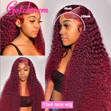 weargo 99J Burgundy Curly Lace Wigs Human Hair