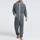 Men's Hooded Jumpsuit Pajamas Long Sleeve V Neck