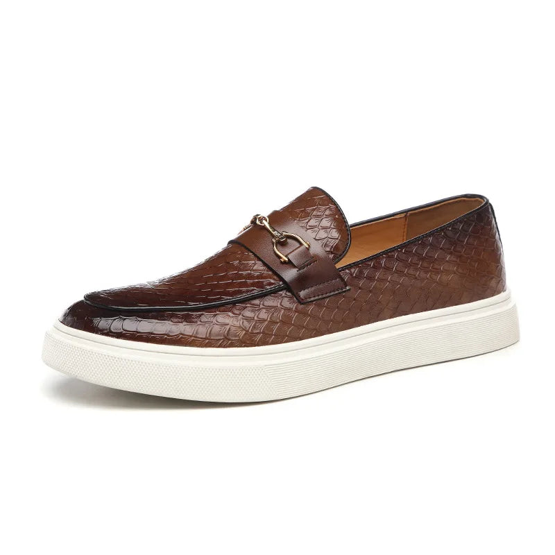 Men's Casual Shoes Embossed Leather Men Fashion Buckle