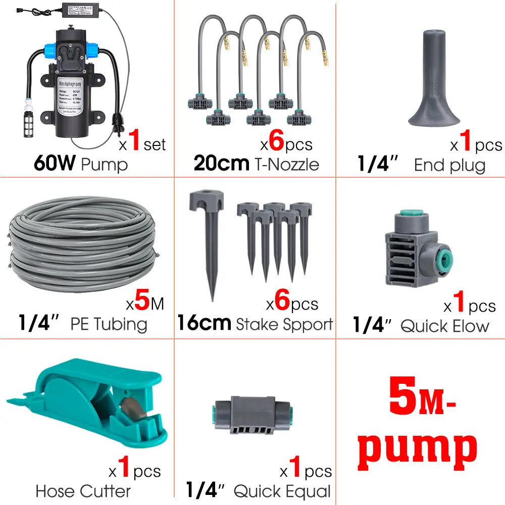 60W Self-Priming Pressurize Pump Mist Nozzle Watering System