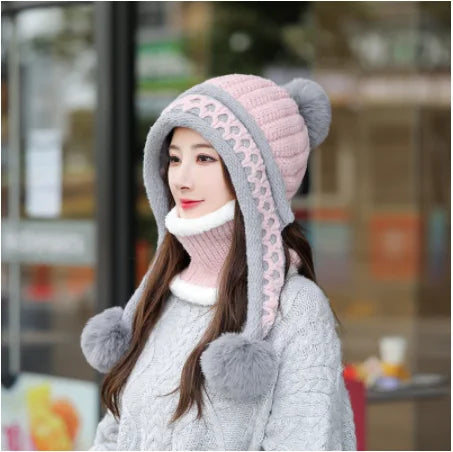 New Knitted Hat Thick Warm Earflap Hats Scarf