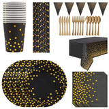 Stamping black polka dots disposable birthday party tableware