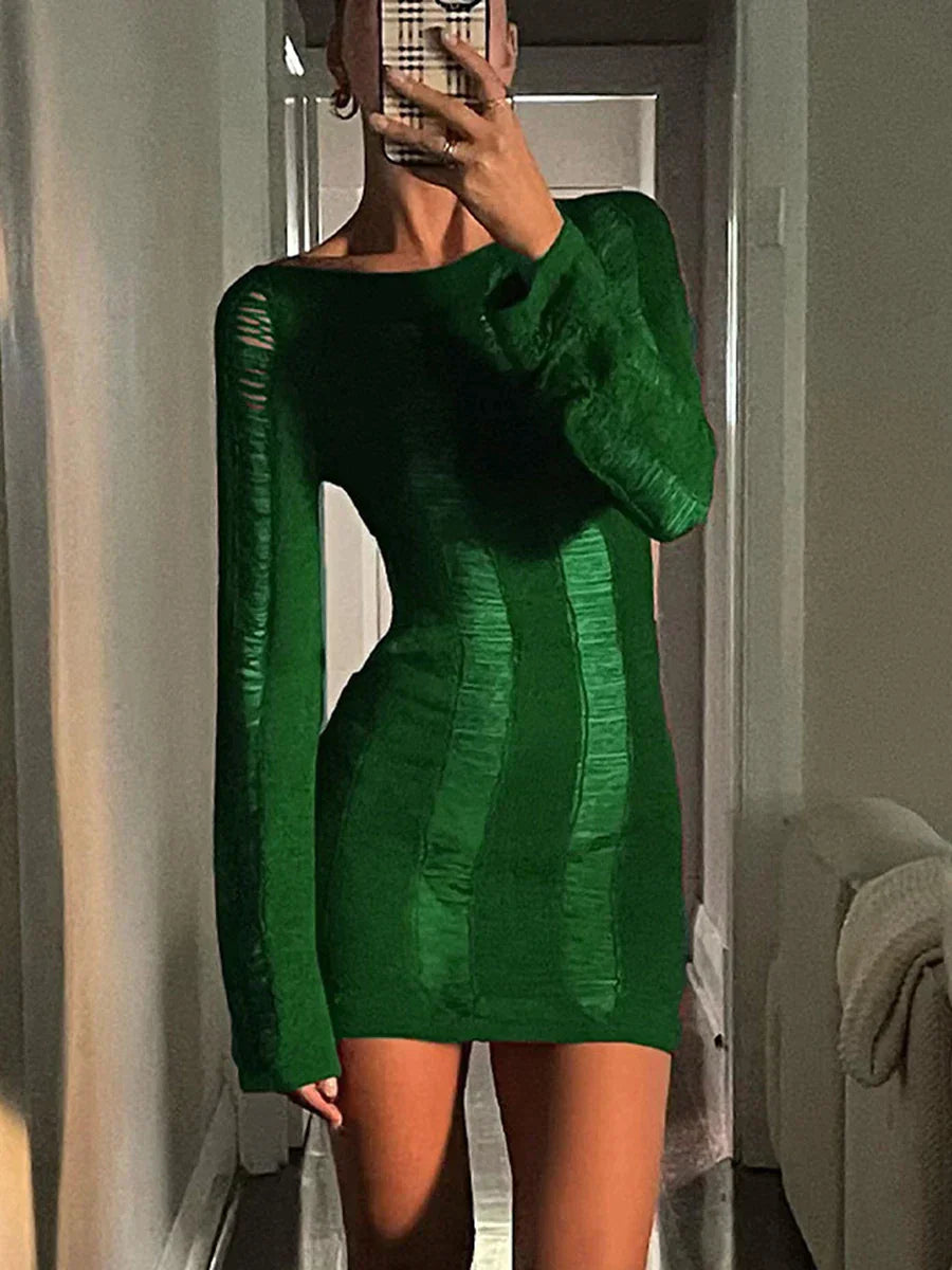 Puloru Sexy Knitted Cutout Short Dress 2022 Spring