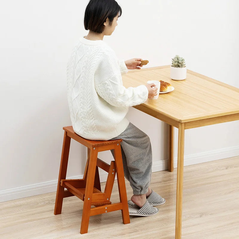 MOMO Solid Wood Folding Step Stool Home Three-step
