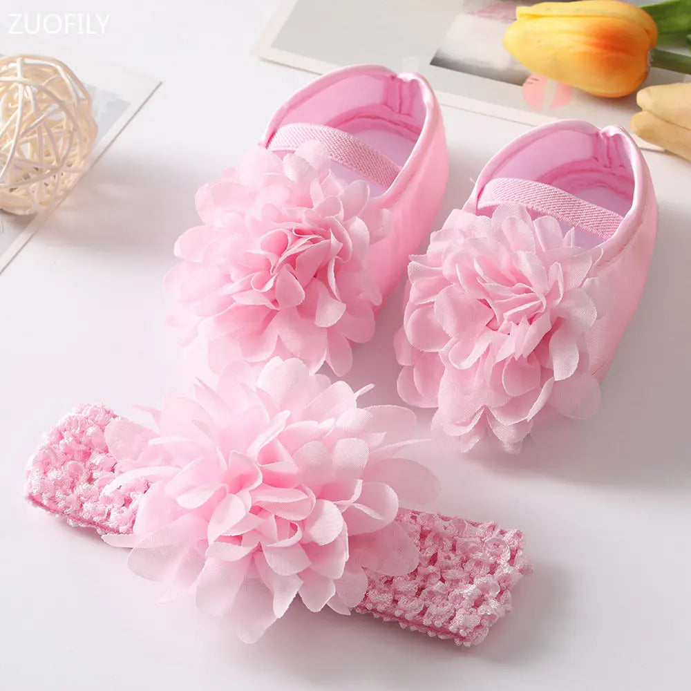 0~18M Cute Bowknot Newborn Baby Shoes Headband Set