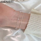 ANENJERY Silver Color Beaded Chain Bracelet for Women