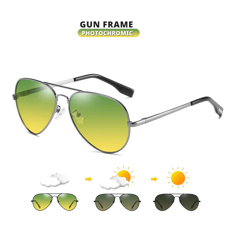Fashion Pilot Sunglasses For Men Polarized Photochromic Day