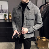 2023Autumn/Winter Men Polo Neck Woolen Jacket Fashion Slim