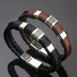 Leather Magnetic Buckle Bangle Braided Bracelet Titanium Steel Men‘s Bracelet Vintage Kpop Bangles Bracelets for Men Women Gift