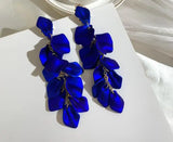 Exaggerated Blue Rhinestone Crystal Geometric Flower Long Tassel