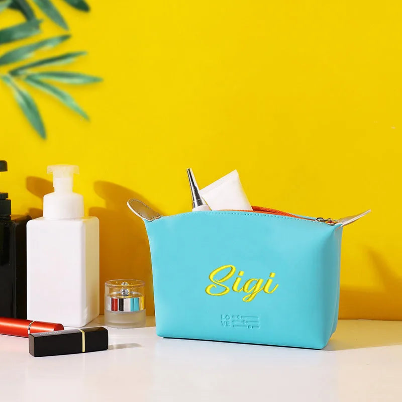 Professional Custom Embroidery PU Makeup Bag Portable Waterproof
